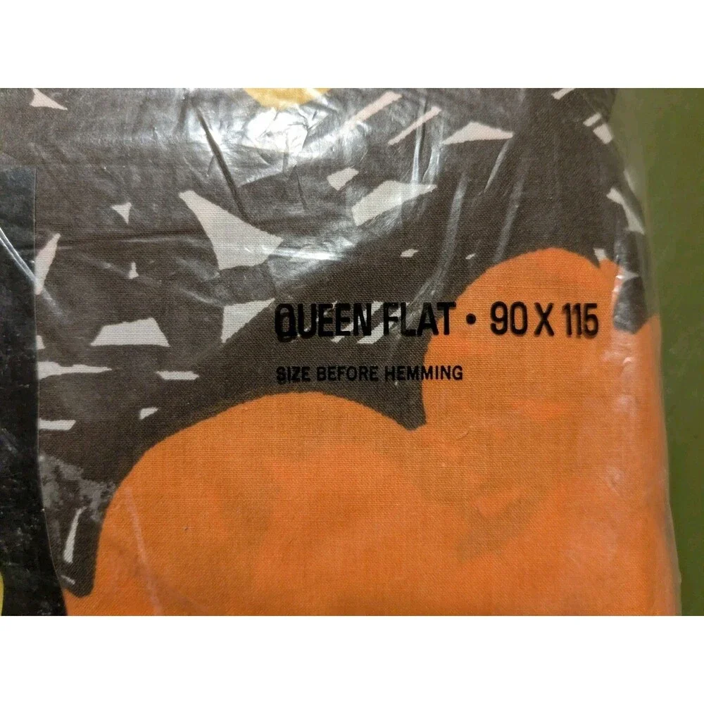 NIP VTG Burlington Vera Neumann Butterfly Party Queen Sheet Brown Orange Flat